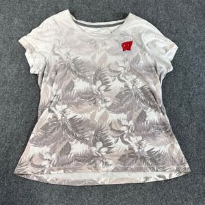 Tommy Bahama Wisconsin Badgers Floral Tropical T-Shirt Womens XL White Grey Red